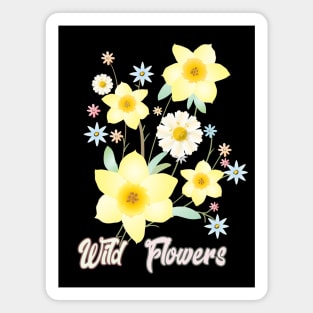 Wildflowers Watercolor Painting Beautiful Gifts, Daffodil Yellow Flowers, Floral Modern Design Spring Time Birthday Vintage Magnet